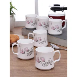 CLAY CRAFT Set of 6 White Printed Bone China Cups 180 ml Each-picture-11