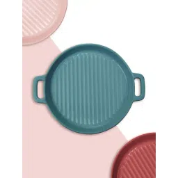 Clay Craft Teal Blue Ceramic Round Grill Plate With Handle-picture-26