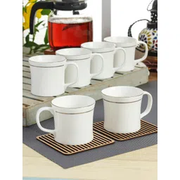 CLAY CRAFT White & Gold-TonedSolid Ceramic Cups Set-picture-41
