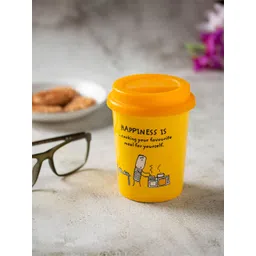 CLAY CRAFT Yellow 2 Pieces  Printed Ceramic Glossy Coffee Mugs 350 ML Each-picture-28