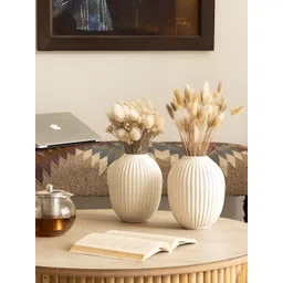 Claymistry 2-Pcs Off White Fluted Ceramic FlowerVase-picture-27