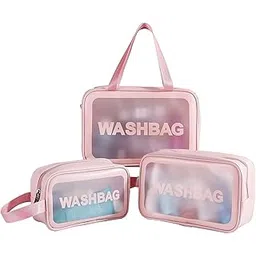 Clear Makeup Pouch Set - Cosmetic Organizer Bag for Women and Girls Travel | Waterproof Toiletry Storage Kit (Set of 3 Light Pink) | Stylish and Functional Travel Accessories-picture-34