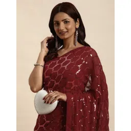 CLEMIRA Embellished Sequinned Pure Georgette Saree-picture-24