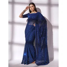 CLEMIRA Embellished Sequinned Pure Georgette Saree-picture-14