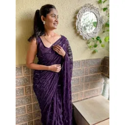 CLEMIRA Embellished Sequinned Pure Georgette Saree-picture-23