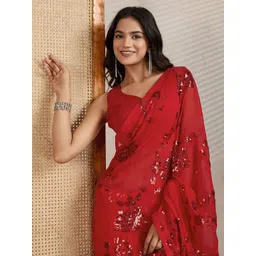 CLEMIRA Embellished Sequinned Pure Georgette Saree-picture-34