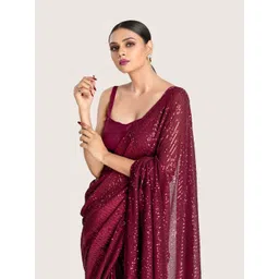CLEMIRA Maroon Embellished Sequinned Saree image 2