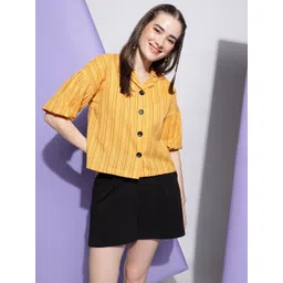 CLEMIRA Striped Puff Sleeve Crepe Shirt Style Top-picture-30