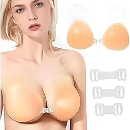 click charm Silicone Nipple Cover Triangle Women's Adhesive Invisible Strapless Bra, Silicone Backless Push Up Sticky Bra Sticky Reusable Stick On Nipple Covers Bra Free Size (Pack of 1) Beige-picture-19