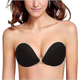 click charm Women's & Girl's Strapless Push Up Wire Free Stick On Invisible Bra (Free-Size) Black-picture-18
