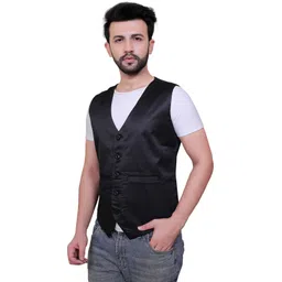 click one Solid Men Waistcoat image 4