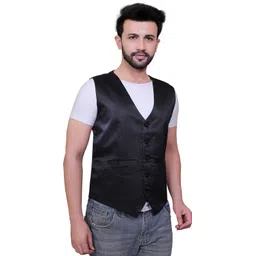 click one Solid Men Waistcoat image 3