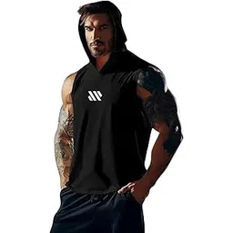 cliffix Athletic Performance Sleeveless Hooded Tank Top, Black, Workout Training Gym Fitness Sports Wear-picture-10