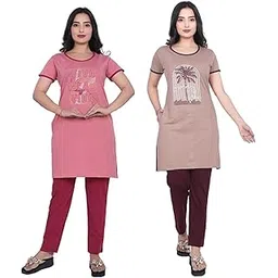 clint Night Suits for Women, Pyjama Set for Women, Cotton Blend Night Suit for Women, Night Wear for Women, Lounge Wear Set for Women - Printed Shirt & Pyjama (Pack of 2)-picture-52
