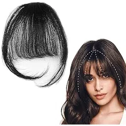 Clip in Bangs Front Neat Air Fringe One Piece Clip in Fringe Hair Extensions with Temples for Women (Black Color)-picture-36
