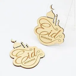 Cliths Pack of 10 Eid Mubarak Wooden Decorations Islamic Ramadan Party Decor Festive Muslim Home Decor Eid Charms for Gift, Table & Party Decor-picture-21