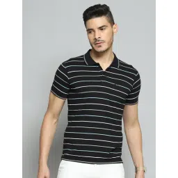 Cloak & Decker by Monte Carlo Black Cotton Blend Regular Fit Stripes Polo T-Shirt-picture-45