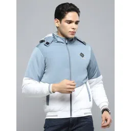 Cloak & Decker by Monte Carlo Blue & White Regular Fit Colour Block Hooded Jacket-picture-25