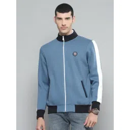 cloak & decker by monte carlo Cloak & Decker Mens Solid Blue Mock Neck Full Sleeve Sweatshirt-picture-18