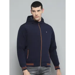 cloak & decker by monte carlo Cloak & Decker Mens Solid Navy Blue Hooded Neck Full Sleeve Jacket-picture-38