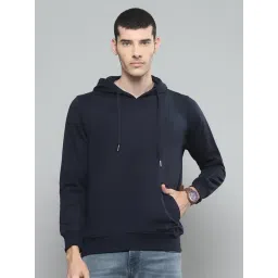 cloak & decker by monte carlo Cloak & Decker Mens Solid Navy Blue Hooded Neck Full Sleeve Sweatshirt-picture-14