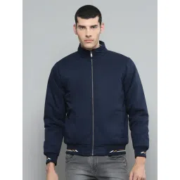 cloak & decker by monte carlo Cloak & Decker Mens Solid Navy Blue Mock Neck Full Sleeve Jacket-picture-16