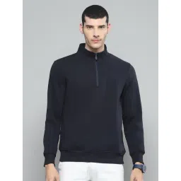 cloak & decker by monte carlo Cloak & Decker Mens Solid Navy Blue Mock Neck Full Sleeve Sweatshirt-picture-20