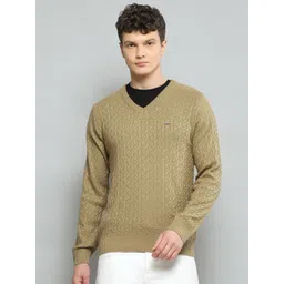 Cloak & Decker Men Self Design V-neck Woollen Pullover Sweaters-picture-18
