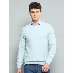 Cloak & Decker Men Striped V-neck Woollen Pullover Sweaters-picture-17