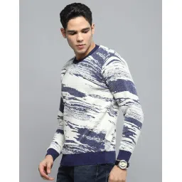 cloak & decker Mens Printed Navy Blue Round Neck Full Sleeves Pullover image 1
