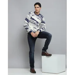 cloak & decker Mens Printed Navy Blue Round Neck Full Sleeves Pullover image 4