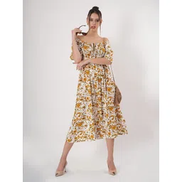 clobug Floral Print Off-Shoulder Crepe A-Line Midi Dress-picture-12