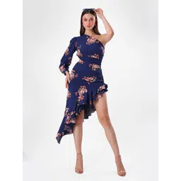 clobug Floral Print Off-Shoulder Crepe Fit & Flare Mini Dress image 1