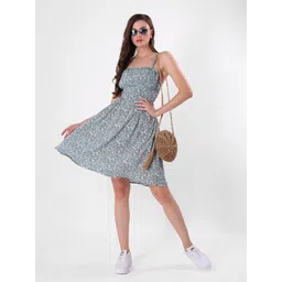 clobug Floral Print Tie-Up Neck Georgette A-Line Dress-picture-20