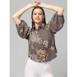 clobug Floral Printed Shirt Collar Shirt Style Top-picture-17