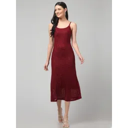 clobug Self Design Shoulder Straps Sheath Midi Dress-picture-36