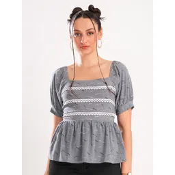 clobug Women Abstract Printed Square Neck Peplum Top-picture-29