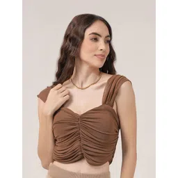 clobug Women Solid Gathered Sweetheart Neck Crop Top-picture-18