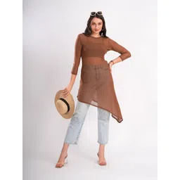 clobug Women Solid Round Neck Longline Asymmetric Hem Top-picture-24