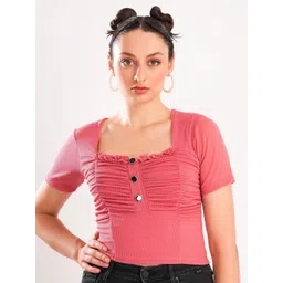 clobug Women Solid Square Neck Fitted Top-picture-37