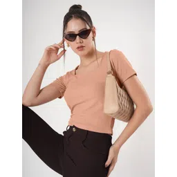 clobug Women Square Neck Crepe Fitted Top-picture-12