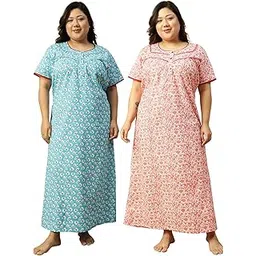 clochoice Women Plus Size Printed Cotton Half Sleeve Nighty Maxi Nightdress Nightgown Combo Pack 2XL/3XL/4XL/5XL/6XL/7XL/8XL.-picture-34