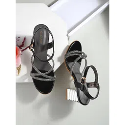 CLOG LONDON Embellished Open Toe Block Heels with Buckles-image-18