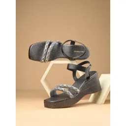 Clog London Women's Black Ankle Strap Wedges-picture-46