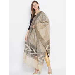 Clora Creation Beige & Black Printed Cotton Silk Dupatta-picture-12