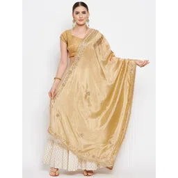 Clora Creation Beige & Gold-Toned Embroidered Dupatta with Beads and Stones-picture-22
