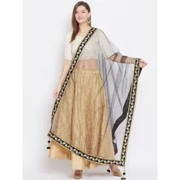 Clora Creation Black & Gold-Toned Ethnic Motifs Dupatta with Sequinned-picture-23