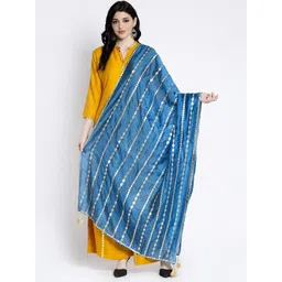 Clora Creation Blue & Silver-Toned Striped Dupatta with Gotta Patti-picture-15