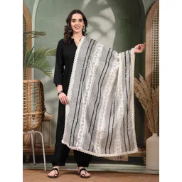 Clora Creation Chevron Printed Mirror Work Pure Cotton Dupatta-picture-21