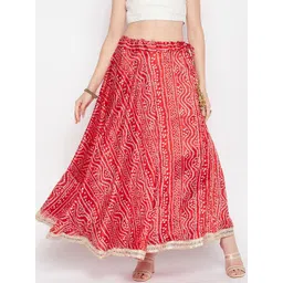 clora creation Clora Bandhani Print Flared Maxi Skirt With Gotta Patti Detail-picture-11